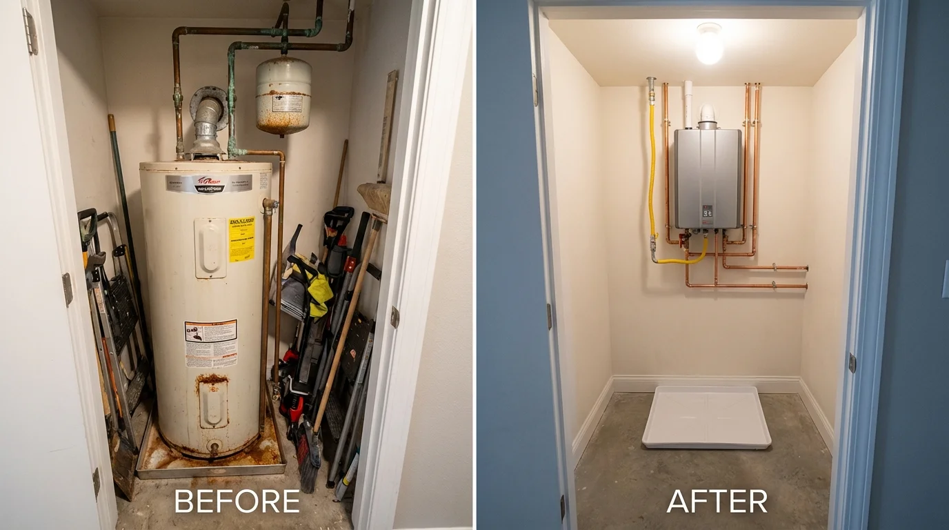 Tank water heater versus wall-mounted tankless unit comparison for Tarboro, NC homeowners