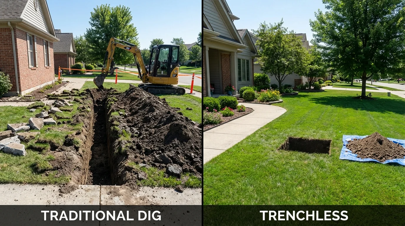 Trenchless sewer repair with minimal yard damage versus traditional excavation in Tarboro, NC